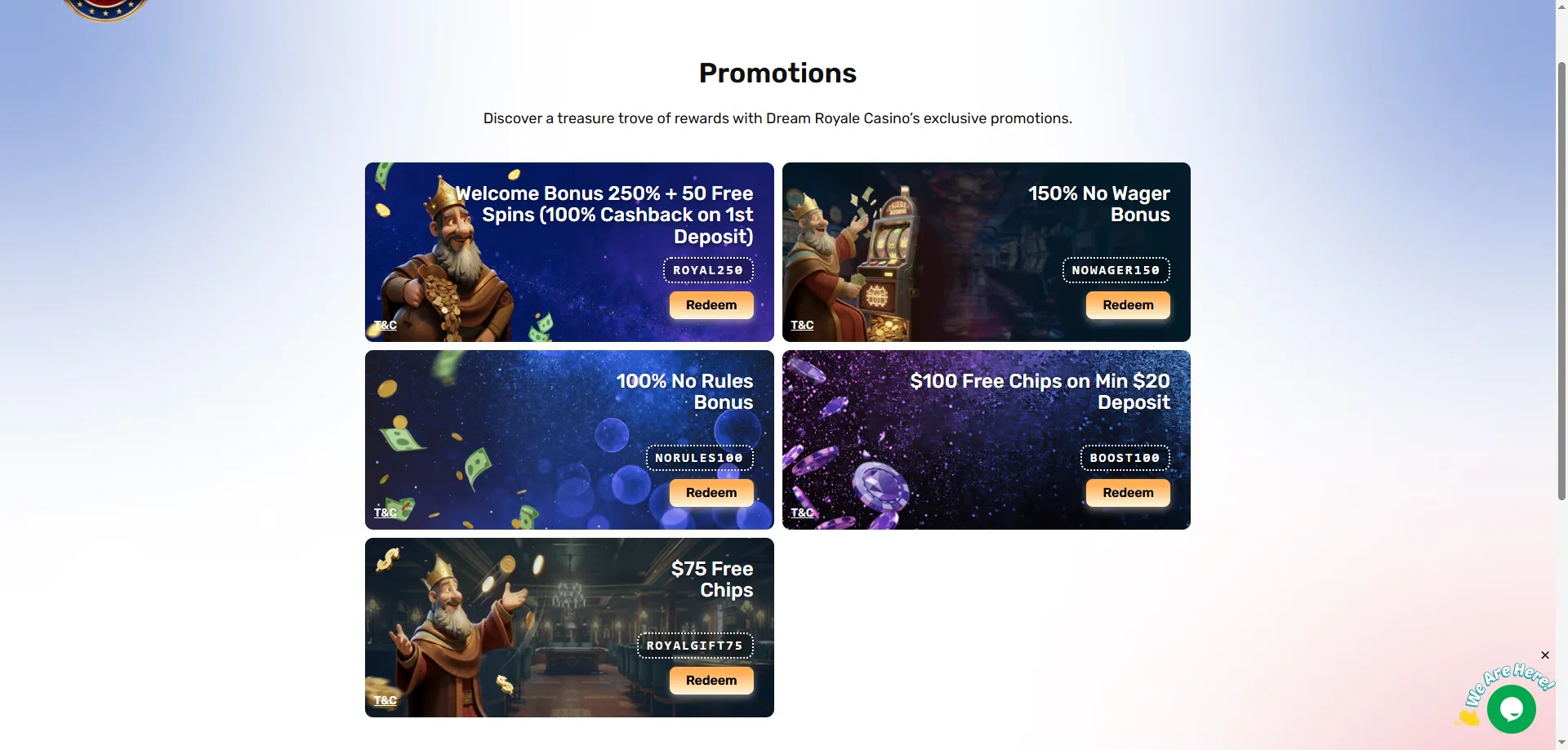 Dream Royale Casino welcome bonus 250% up to $1000 NZ